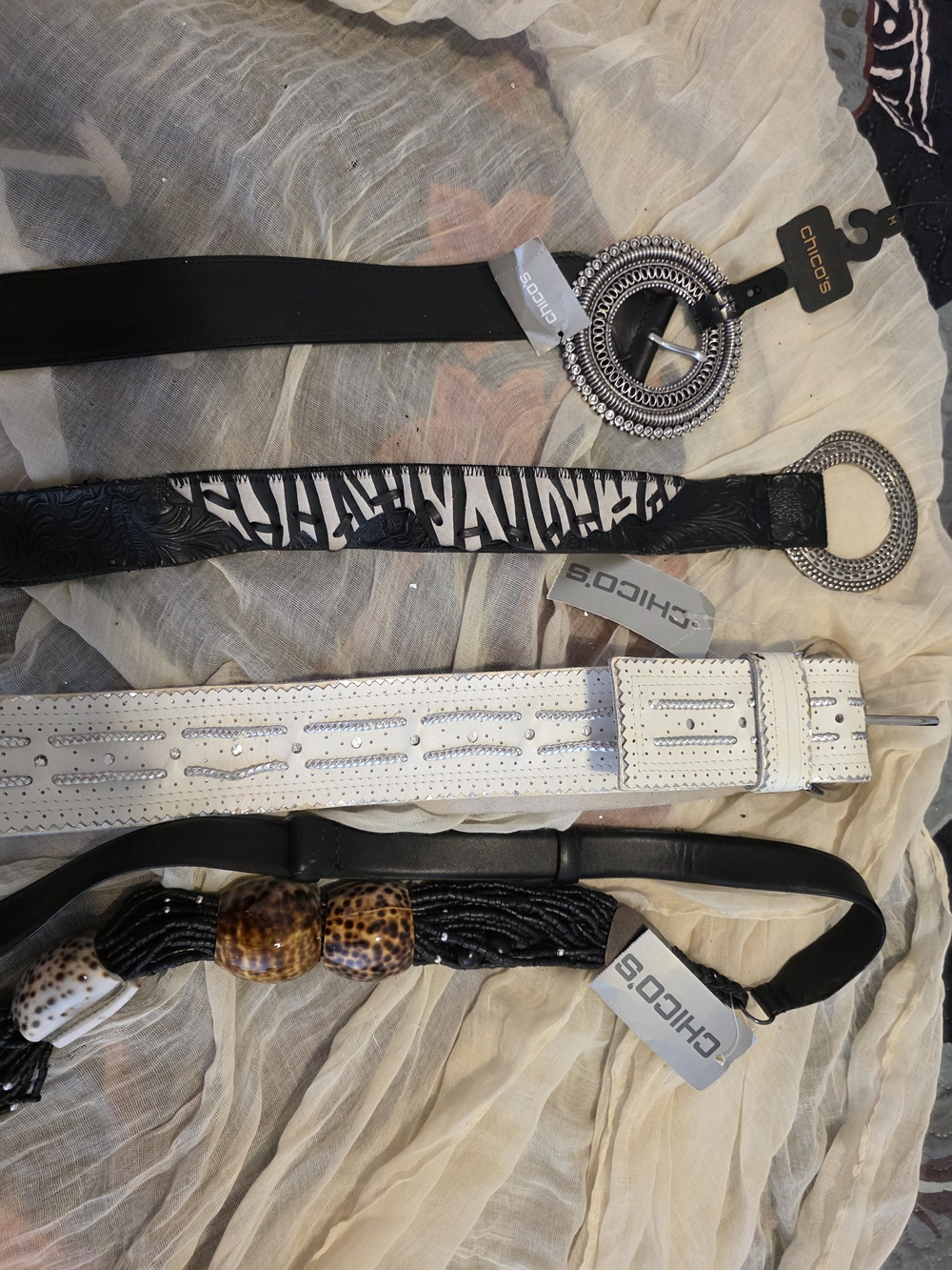 Chico's Mixed-Style Women's Belt Set in Black, White and Natural Tones